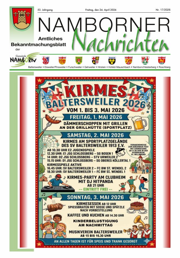 Namborner Nachrichten Titelblatt 17/2026
