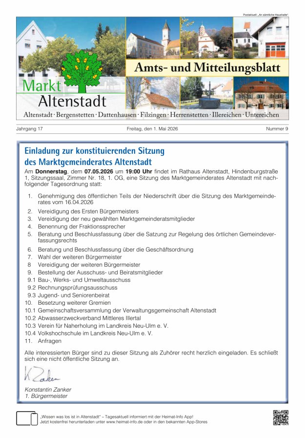 Amts- und Mitteilungsblatt des Marktes Altenstadt Titelblatt 09/2026