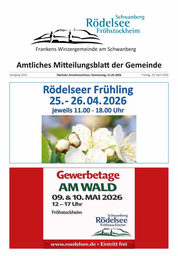 Amtliches Mitteilungsblatt der Gemeinde Rödelsee Titelblatt 04/2026