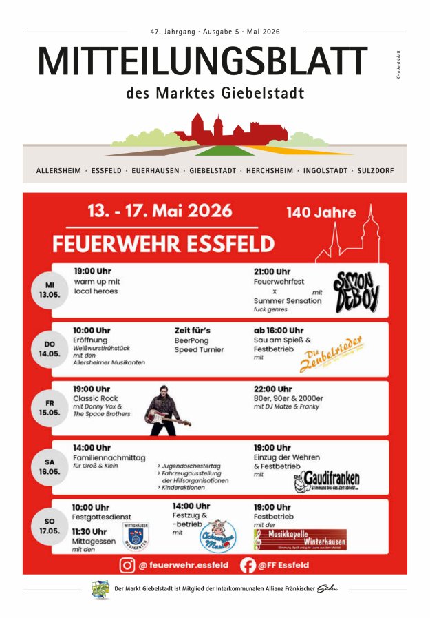 Mitteilungsblatt des Marktes Giebelstadt Titelblatt 05/2026