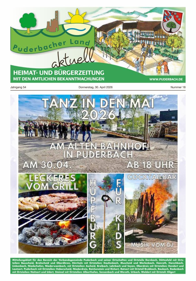 Puderbacher Land aktuell Titelblatt 18/2026