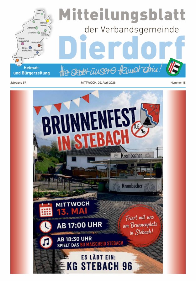 Mitteilungsblatt der Verbandsgemeinde Dierdorf Titelblatt 18/2026