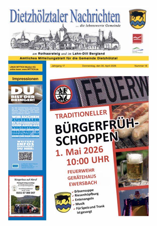 Dietzhölztaler Nachrichten Titelblatt 18/2026