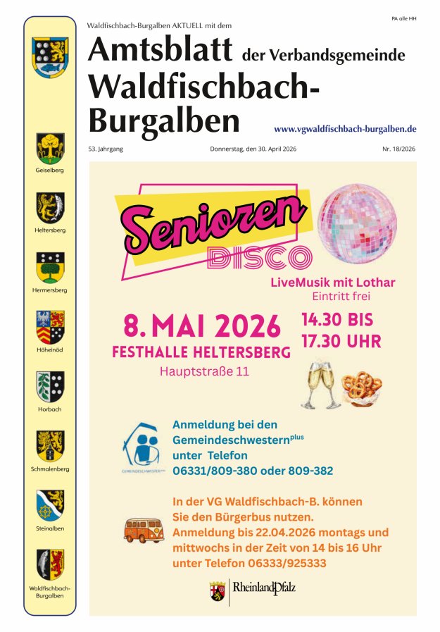 Amtsblatt der Verbandsgemeinde Waldfischbach-Burgalben Titelblatt 18/2026