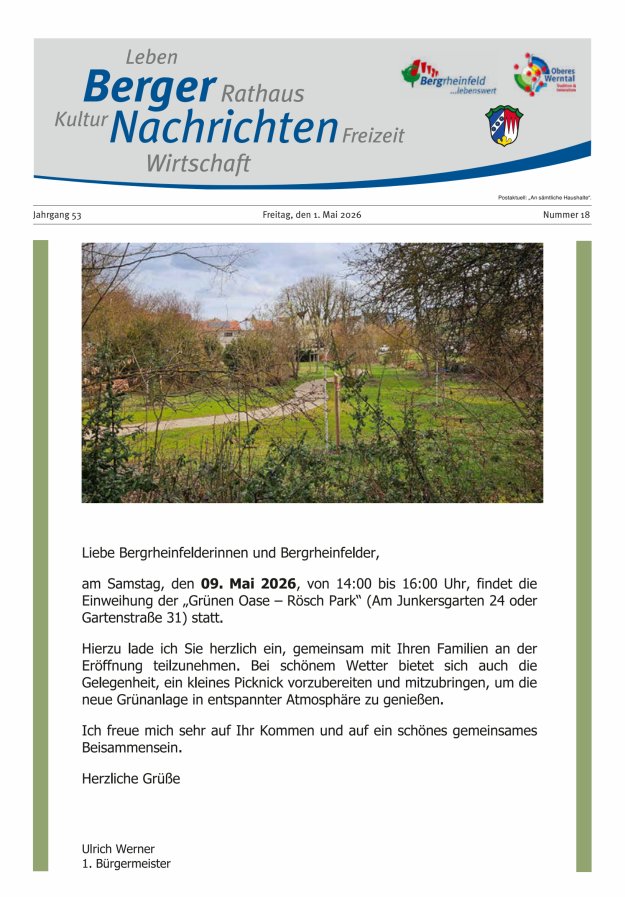 Berger Nachrichten, Bergrheinfeld Titelblatt 18/2026