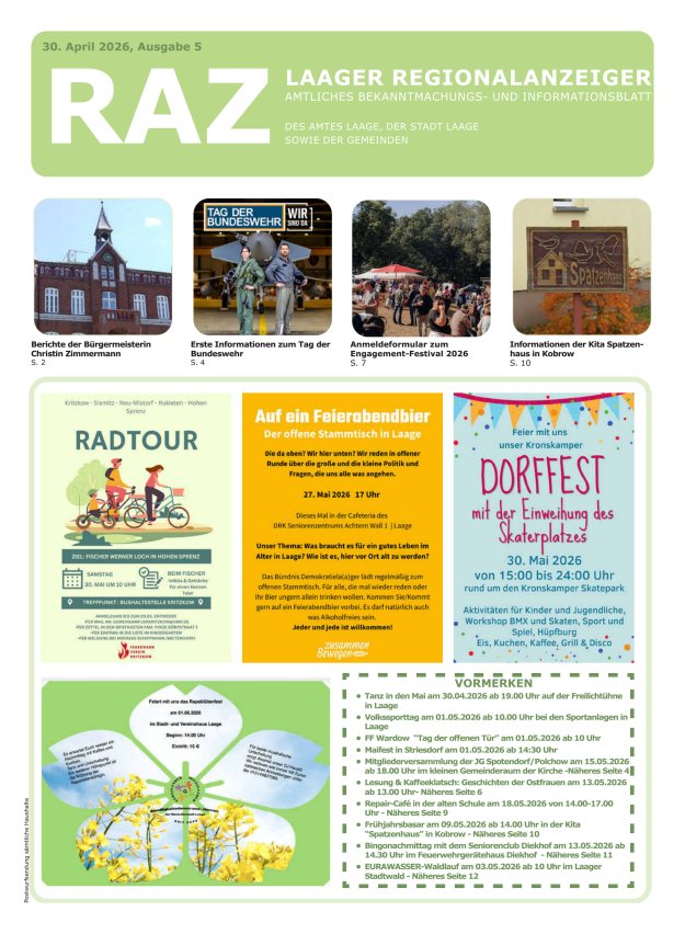 Laager Regionalanzeiger Titelblatt 05/2026