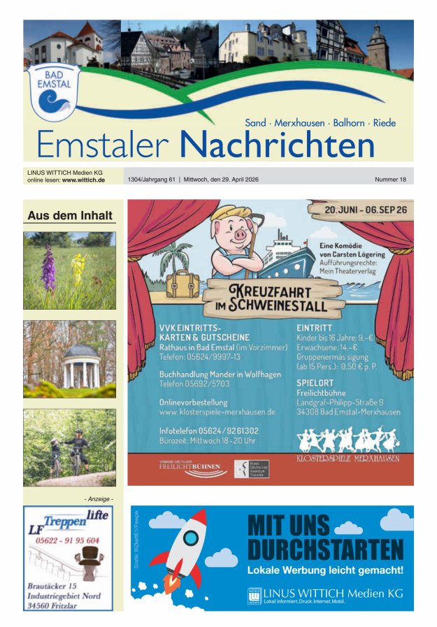 Emstaler Nachrichten Titelblatt 18/2026