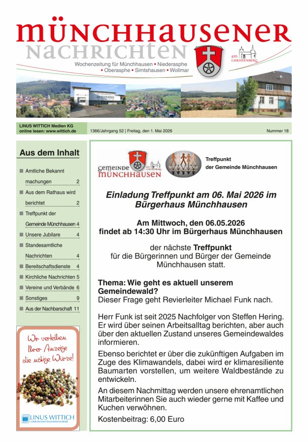 Münchhausener Nachrichten Titelblatt 18/2026
