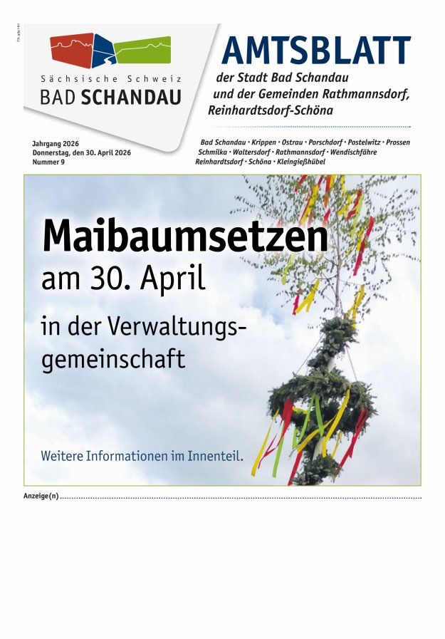 Amtsblatt der Stadt Bad Schandau und der Gemeinden Titelblatt 09/2026