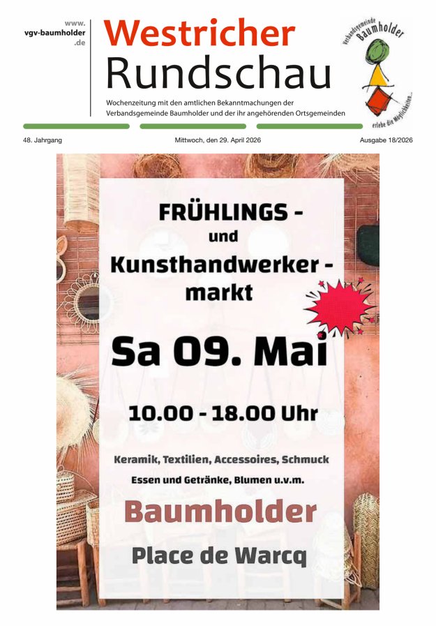 Westricher Rundschau VG Baumholder Titelblatt 18/2026
