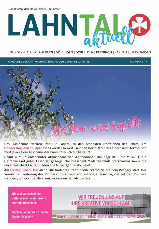 Amtliches Bekanntmachungsorgan der Gemeinde Lahntal Titelblatt 18/2026