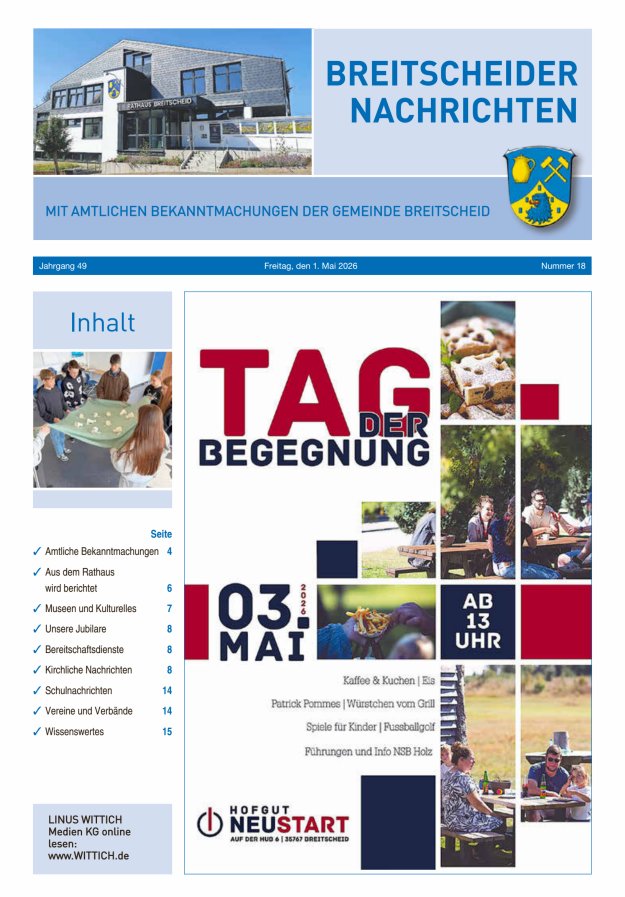 Breitscheider Nachrichten Titelblatt 18/2026