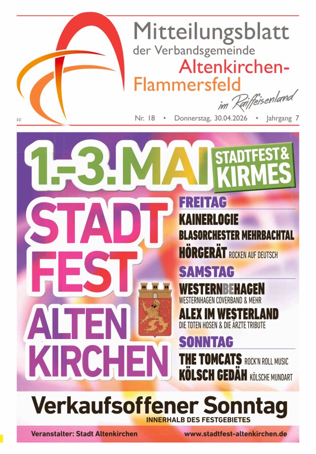 Mitteilungsblatt Verbandsgemeinde Altenkirchen-Flammersfeld Ausg Flammersfeld Titelblatt 18/2026
