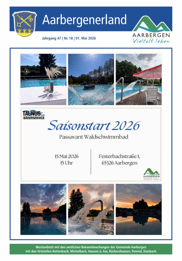 Aarbergenerland - Wochenblatt mit den amtlichen Bekanntmachungen Titelblatt 18/2026