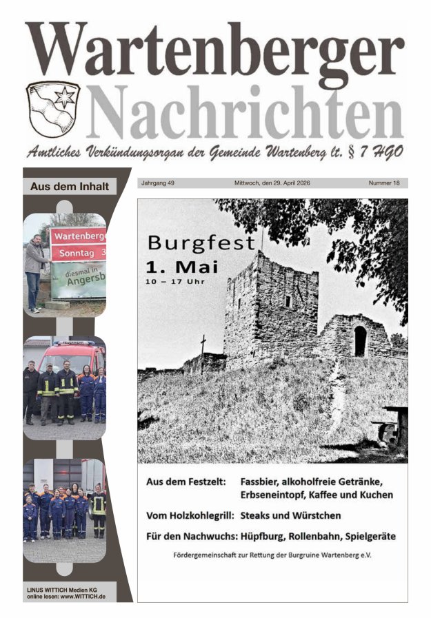 Wartenberger Nachrichten Titelblatt 18/2026