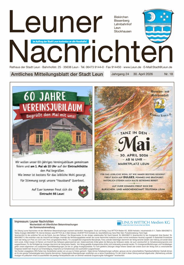 Leuner Nachrichten Titelblatt 18/2026