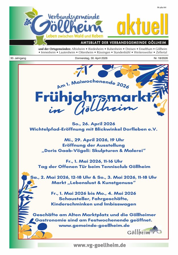Verbandsgemeinde Göllheim aktuell Titelblatt 18/2026
