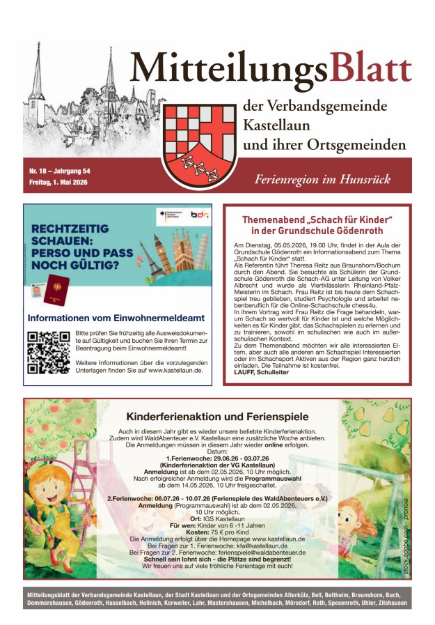 Mitteilungsblatt Kastellaun Titelblatt 18/2026