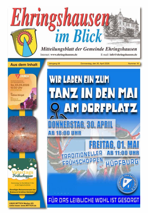 Mitteilungsblatt der Gemeinde Ehringshausen Titelblatt 18/2026