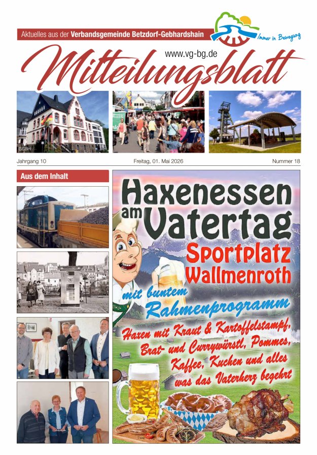 Aktuelles aus der VG Betzdorf-Gebhardshain Ausgabe Gebhardshain Titelblatt 18/2026