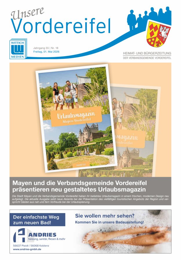 Mitteilungsblatt Vordereifel - Heimat- u Bürgerzeitung der VG Vordereifel Titelblatt 18/2026