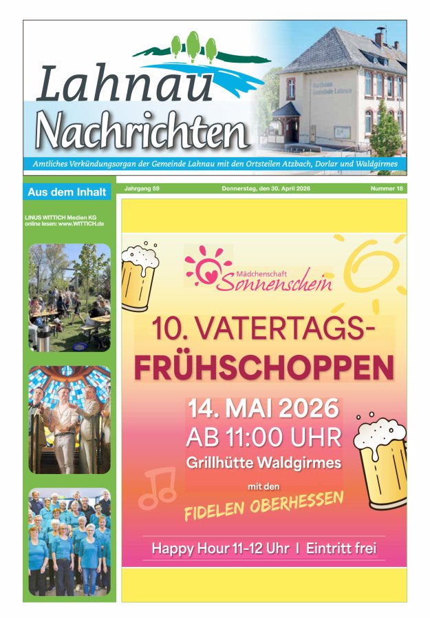 Lahnau Nachrichten Titelblatt 18/2026