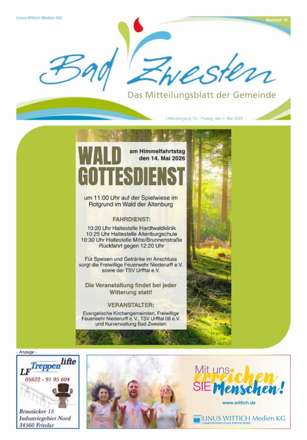 Heimatzeitung Bad Zwesten Titelblatt 18/2026