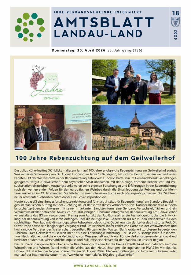 Amtsblatt VG Landau-Land Titelblatt 18/2026