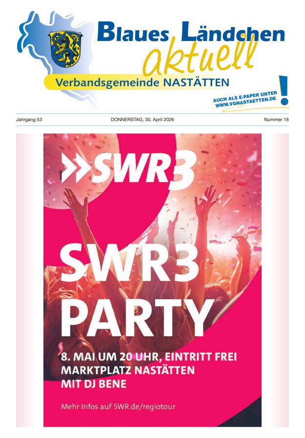 Blaues Ländchen aktuell - Heimat- u Bürgerzeitung VG Nastätten Titelblatt 18/2026