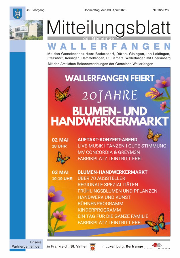 Mitteilungsblatt Gemeinde Wallerfangen Titelblatt 18/2026