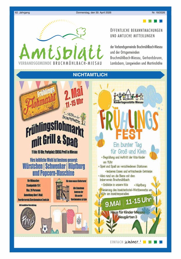 Amtsblatt der VG Bruchmühlbach-Miesau Titelblatt 18/2026