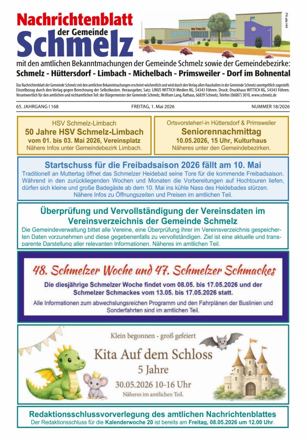 Nachrichtenblatt Schmelz Titelblatt 18/2026