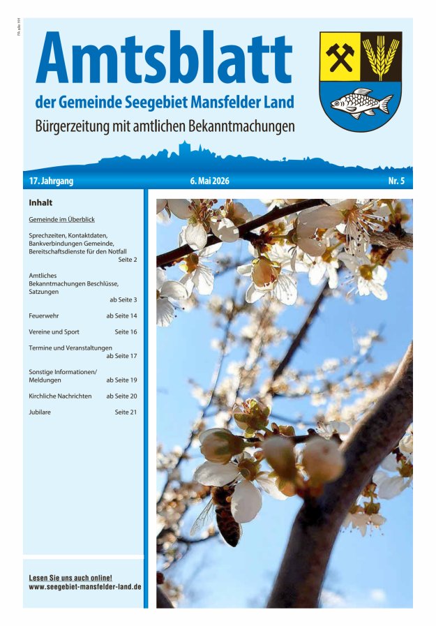 Amtsblatt der Gemeinde Seegebiet Mansfelder Land Titelblatt 05/2026