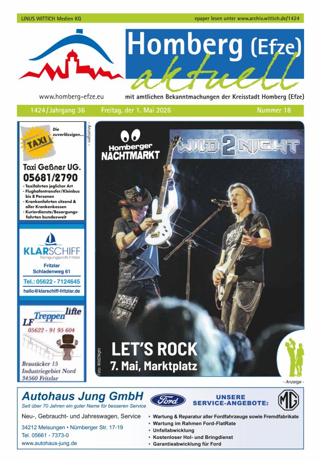 Homberg Efze aktuell Titelblatt 18/2026