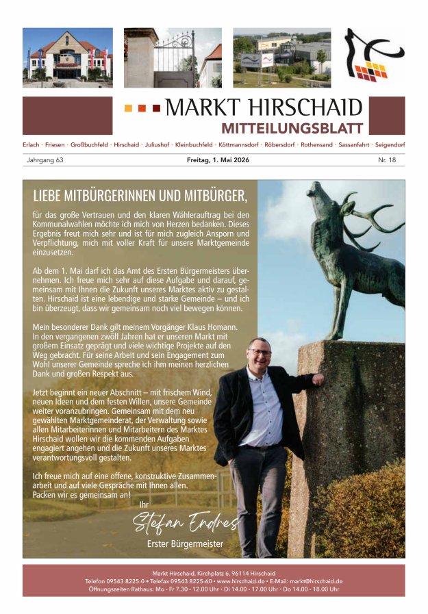 Mitteilungsblatt Markt Hirschaid Titelblatt 18/2026