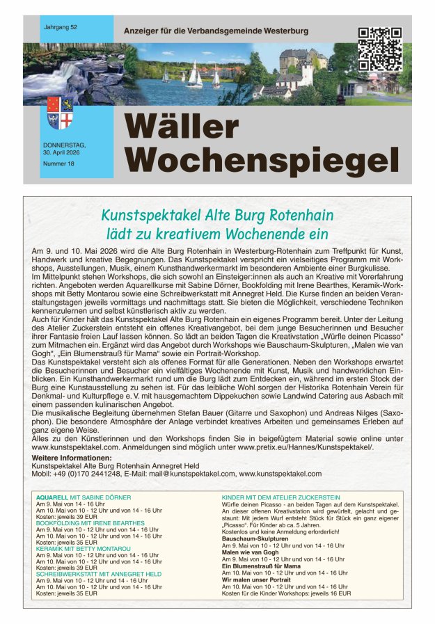 Wäller Wochenspiegel - Anzeiger für die Verbandsgemeinde Westerburg Titelblatt 18/2026