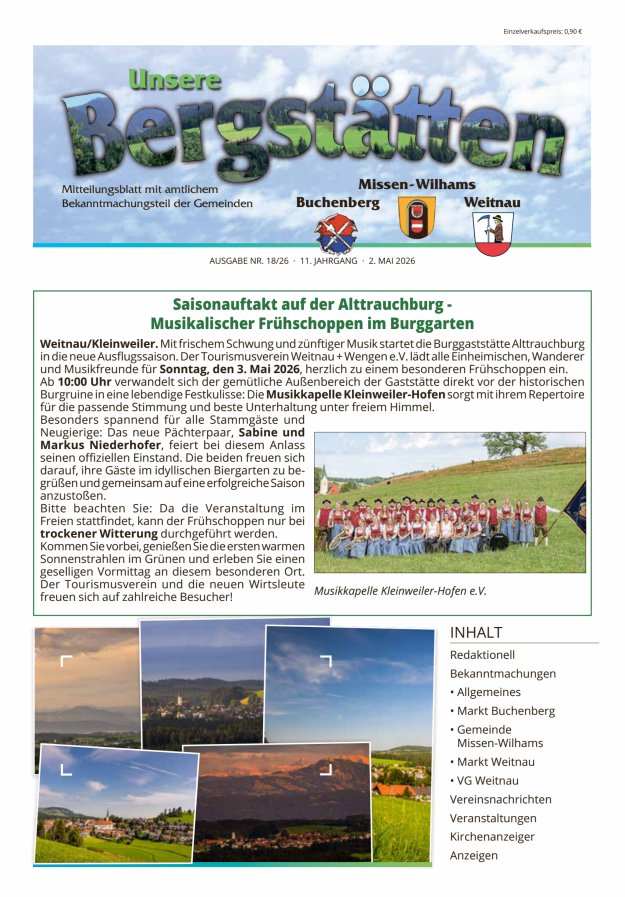 Unsere Bergstätten Mitteilungsblatt mit amtlichem Bekanntmachungsteil Titelblatt 18/2026