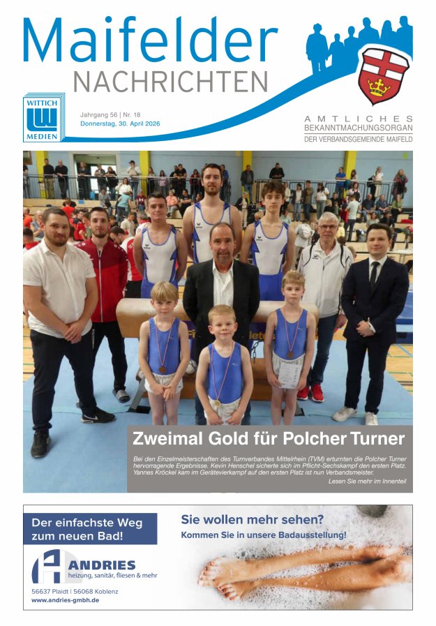 Maifelder Nachrichten - Wochenzeitung der Verbandsgemeinde Maifeld Titelblatt 18/2026