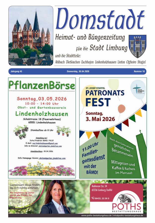 Domstadt - Heimat- und Bürgerzeitung für die Stadt Limburg Titelblatt 18/2026