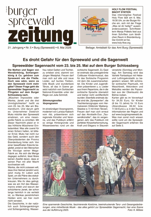 Burger Spreewald Zeitung - Amtsblatt für das Amt Burg (Spreewald) Titelblatt 05/2026