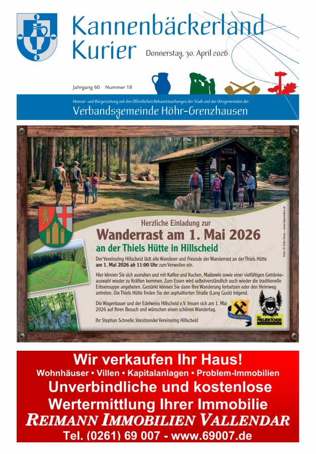 Kannenbäckerland-Kurier Verbandsgemeinde Höhr-Grenzhausen Titelblatt 18/2026