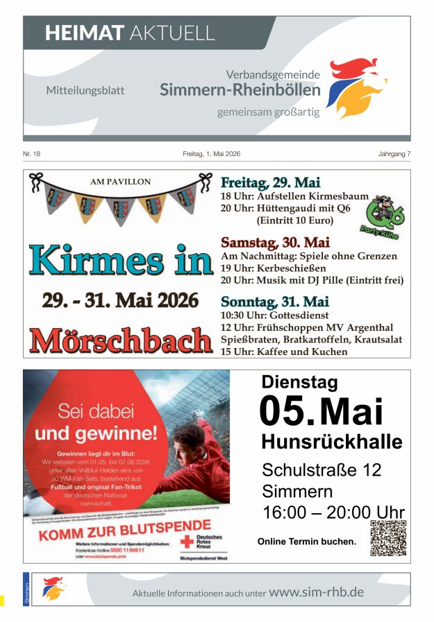 Heimat Aktuell - Mitteilungsbl der VG Simmern-Rheinböllen Ausg Simmern Titelblatt 18/2026