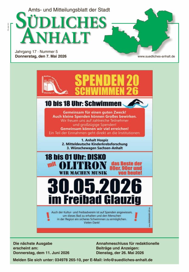 Amts- und Mitteilungsblatt der Stadt Südliches Anhalt Titelblatt 05/2026