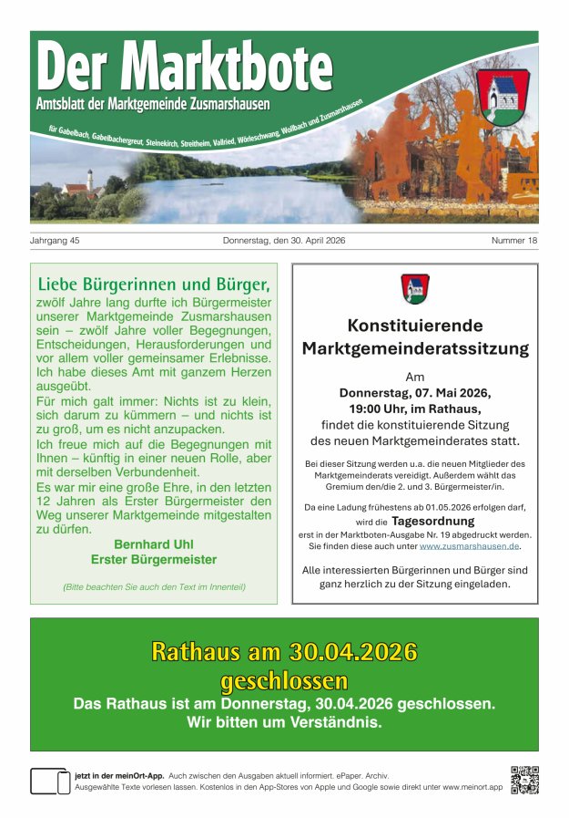 Zusmarshausen - Der Marktbote Titelblatt 18/2026