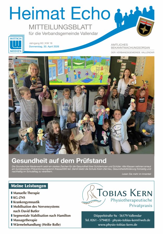 Heimat-Echo - Heimat- und Bürgerzeitung Verbandsgemeinde Vallendar Titelblatt 18/2026