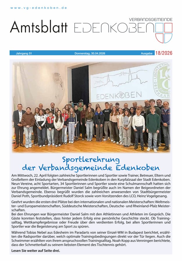 Amtsblatt VG Edenkoben Titelblatt 18/2026