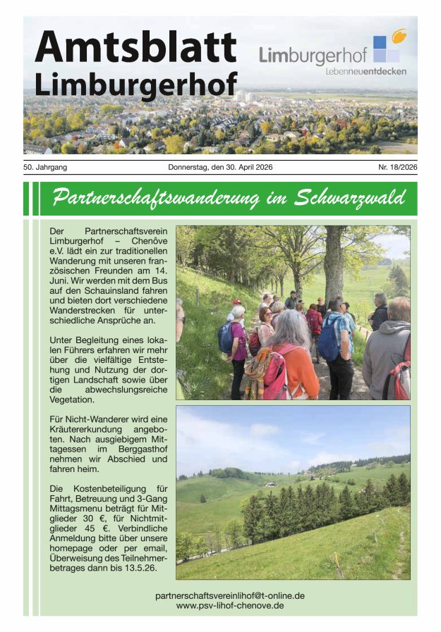 Amtsblatt Limburgerhof Titelblatt 18/2026