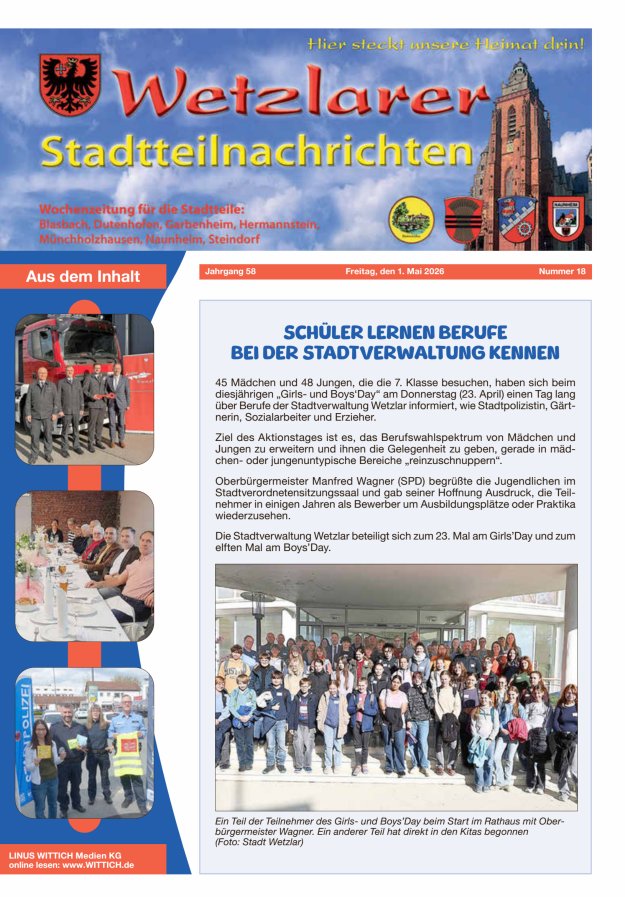 Wetzlarer Stadtteilnachrichten Titelblatt 18/2026