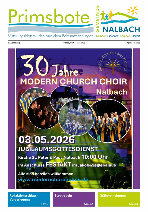 Primsbote Gemeinde Nalbach Titelblatt 18/2026