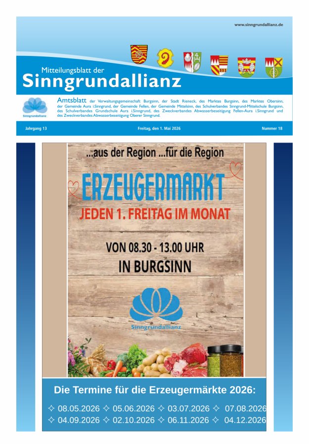 Mitteilungsblatt der Sinngrundallianz Titelblatt 18/2026